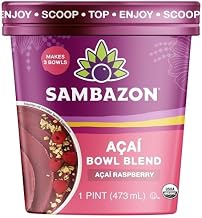 Sambazon Organic Açaí Bowl Blend, Açaí Raspberry Flavor, 1 Pint (473 ML), 8 Count