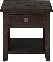 Starlight Canyon Home Solid Acacia End Table with Distressed-Finish Drawer, Rustic Square Side Table for Living Room Sofa, Deep Chocolate Finish