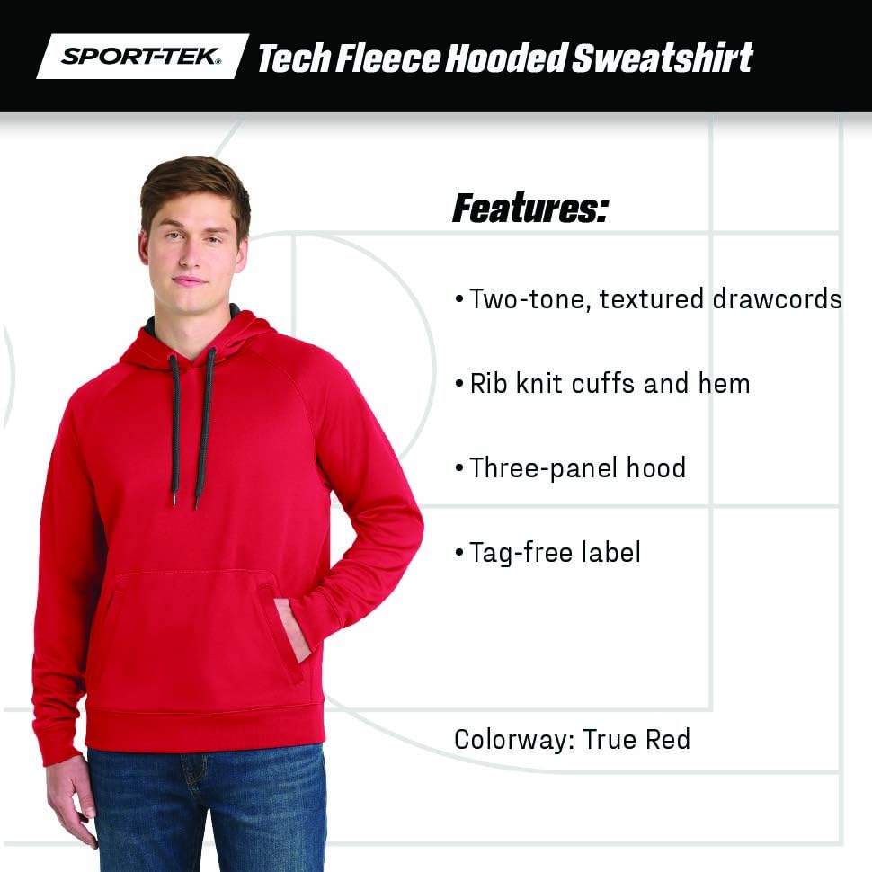 Unisex Tech Fleece Hooded Sweatshirt Black by SPORT-TEK – 4X-Large, Polyester, Black, Model 977333