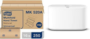 Tork Xpress Countertop Multifold Hand Towel Dispenser, White & Multifold Hand Towel, Natural, H2, Universal, 3-Panel, 100% Recycled Fibers, 1-Ply, 16 x 250 Sheets - MK520A