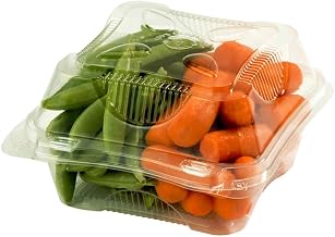 100% Compostable Takeout Containters by World Centric, Made from Ingeo PLA, Hinged Clamshell for Takeout Food, 6" x 6" x 3", Clear (Pack of 250)