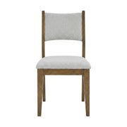 Brown Walnut Oak Dining Chairs Set of 2 with Light Gray Fabric Upholstery by Furnifact – Wood, Foam, Fabric, Brown, Pack of 2
