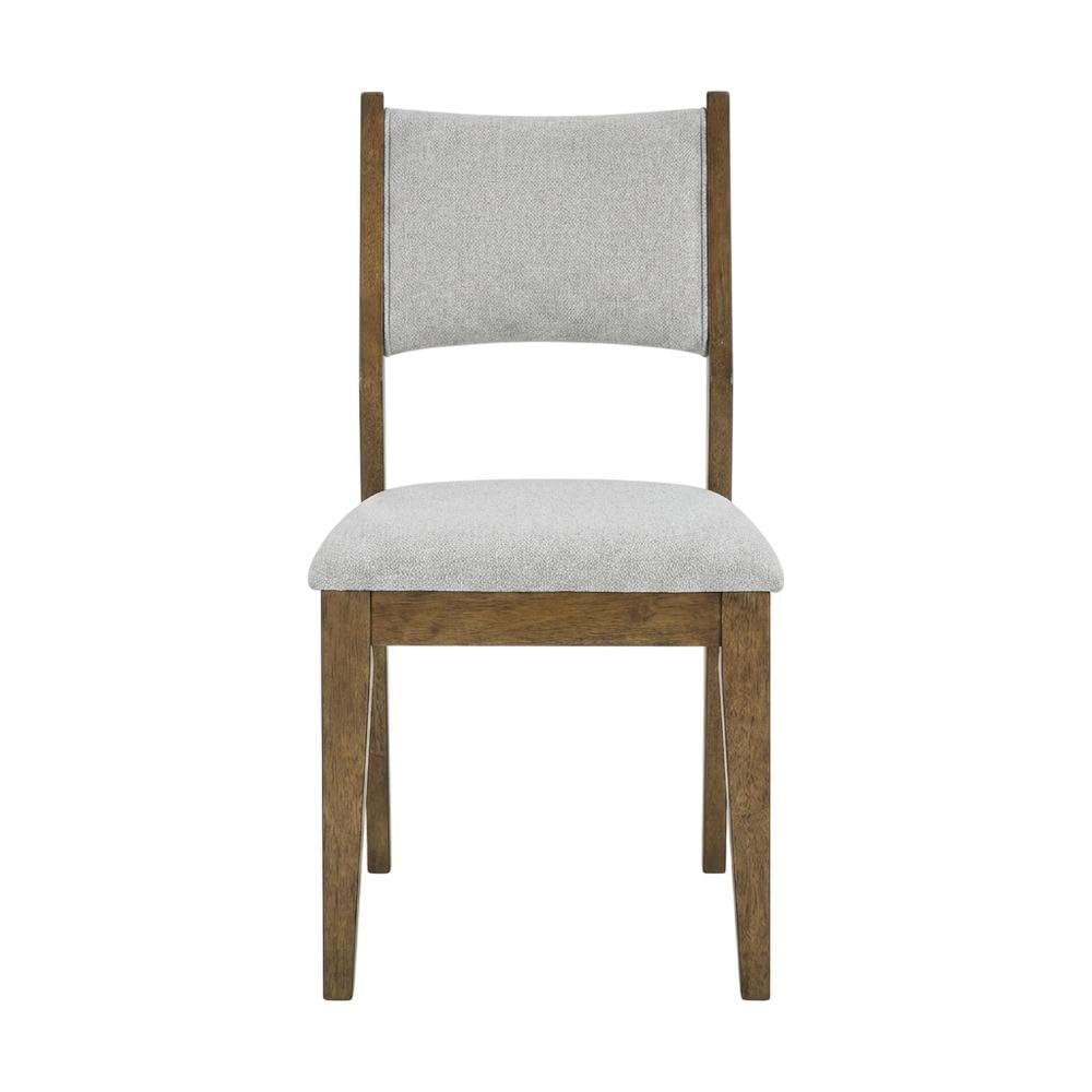 Brown Walnut Oak Dining Chairs Set of 2 with Light Gray Fabric Upholstery by Furnifact – Wood, Foam, Fabric, Brown, Pack of 2
