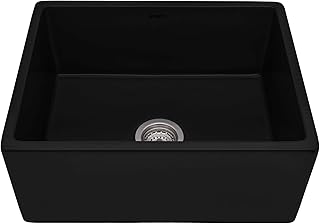 Ruvati 23-inch Fireclay Farmhouse Kitchen Laundry Utility Sink Single Bowl - Glossy Black- RVL2468BK