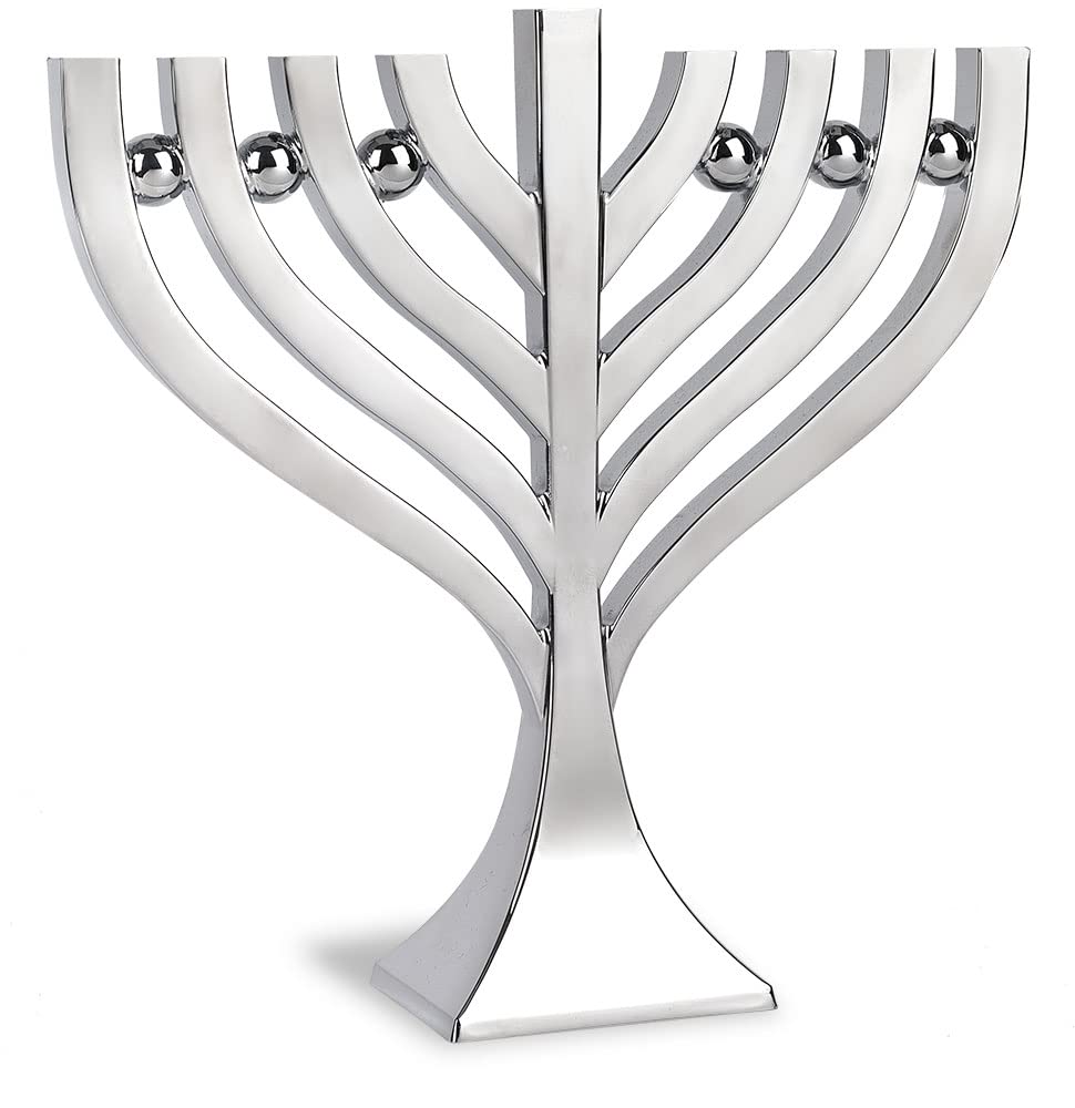 Zion Judaica Harmony Menorah, Aluminum Hanukkiah, Silver