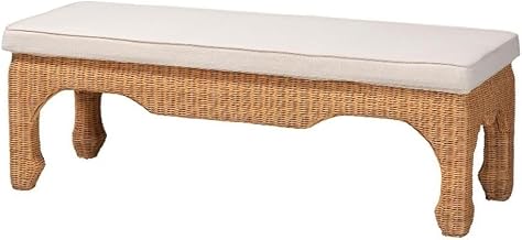bali & pari Abena Natural Rattan Bench with Cushion - Boho Chic Accent Seating