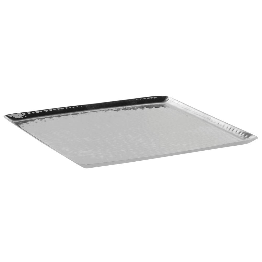 Serving Tray with Hammered Finish by HUBERT – 14" x 14" x 0.8", Stainless Steel, Silver, Model TR12661188
