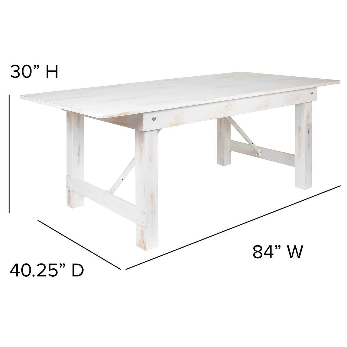 HERCULES Series 7' x 40" Rectangular Antique Rustic White Solid Pine Folding Farm Table by Flash Furniture – 7'L x 40"W, Pinus Glabra, Steel, Pine Wood, Model XA-F-84X40-WH-GG