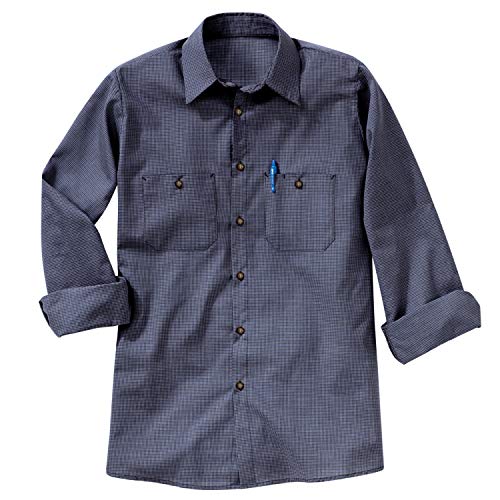 Red Kap Medium Tall / Blue/Charcoal / Micro-check Uniform Shirt, Regular Fit, Long Sleeve Tops