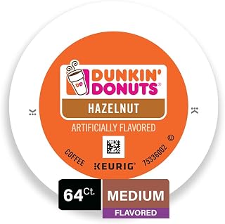 Dunkin' Donuts Hazelnut K-Cup Pods, Medium Roast, 64 Count for Keurig Coffee Makers