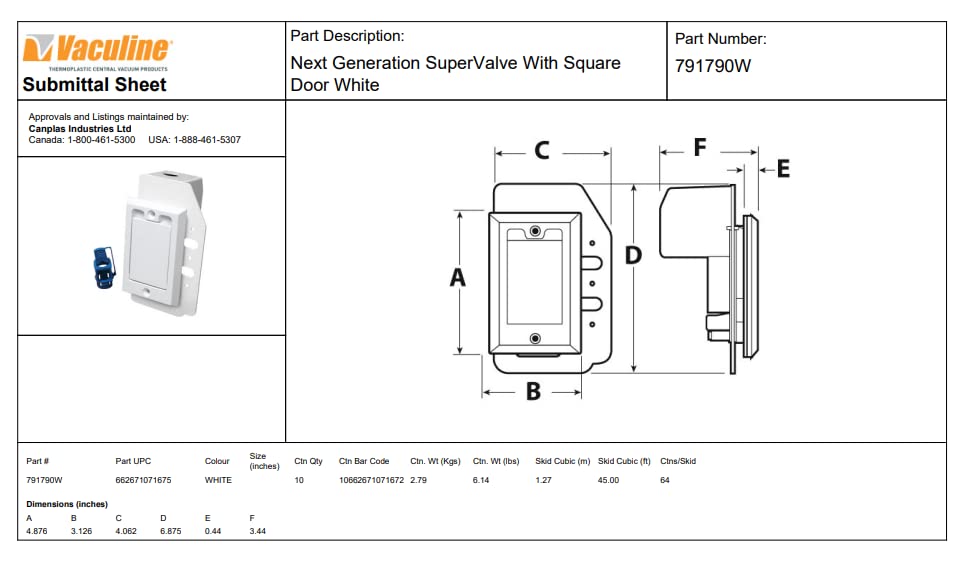 Central Vacuum Supervalve White - 791790W by Canplas – White