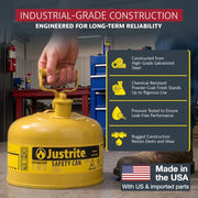 Justrite Yellow / 2.5 Gallon / Type I Cans