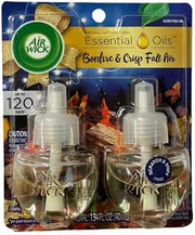 Air Wick Plug in Scented Oil 2 Refills, Bonfire and Crisp Fall Air, Essential Oils, Air Freshener