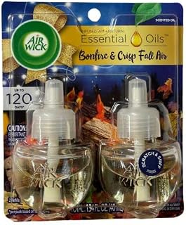 Air Wick Plug in Scented Oil 2 Refills, Bonfire and Crisp Fall Air, Essential Oils, Air Freshener