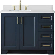 ARIEL Taylor 42-inch Bathroom Vanity with Sink,Solid Wood, 1.5-inch Pure White Quartz Countertop, Single Rectangular Porcelain Sink, 2 Soft Closing Doors, 5 Dovetail Drawers, Midnight Blue