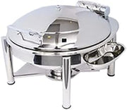 3938PL Crown Collection 6 Quart Induction Chafing Dish, Round, Hinged Lid, Pillared Style Stand