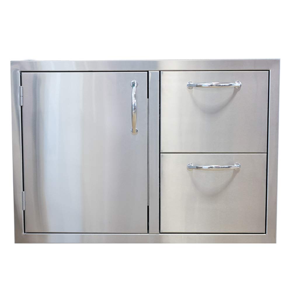 40" Natural Gas Grill - - with Made in USA 32" Left Hinged Door/Drawer Combination Package Deal by Lion Premium Grills – Stainless Steel, Silver, Model L90000