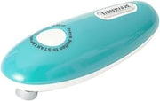 Farberware Battery Operated Can Opener, Aqua - Electric Can Opener with Polished Chrome Head, Built-In Bottle Opener, and Soft Grip Knob for Easy One-Touch Operation