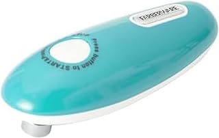 Farberware Battery Operated Can Opener, Aqua - Electric Can Opener with Polished Chrome Head, Built-In Bottle Opener, and Soft Grip Knob for Easy One-Touch Operation