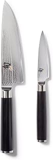 Shun Classic 2 Piece Prep Set, Includes 6" Chef's Knife and 3.5" Paring Knife, Handcrafted Japanese Kitchen Prep Set, VG-MAX Core with Damascus Stainless Steel Cladding, Pakkawood Handle