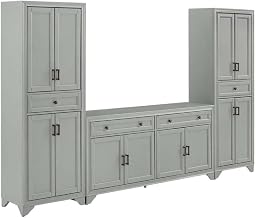 Furnifact Gray 3-Piece Sideboard and Pantry Set with Anti-Tip Mechanism, Extensive Storage, Modern Design, Durable Construction for Home, Kitchen, Dining Room