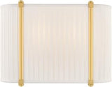 Hudson Valley Lighting Cornell 2-Light 9" Wall Sconce | Aged Brass Frame with Pleated Ivory Silk Shade | Slim Modern Vanity or Hallway Light Fixture with Timeless Elegance | AH6308-AGB
