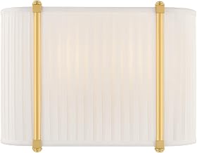 Hudson Valley Lighting Cornell 2-Light 9" Wall Sconce | Aged Brass Frame with Pleated Ivory Silk Shade | Slim Modern Vanity or Hallway Light Fixture with Timeless Elegance | AH6308-AGB