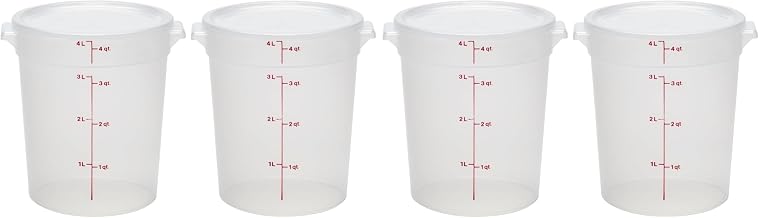 Cambro Food Storage Containers with Lids (BPA-Free) - 4 Quart - Food Grade Buckets with Lids (4 Pack) - For Dough Proofing and Brining (Translucent)