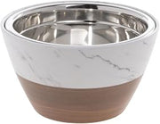 HUBERT Serving Bowl with Stainless Steel Insert Wood and Marble Look Melamine - 7"Dia x 4"H