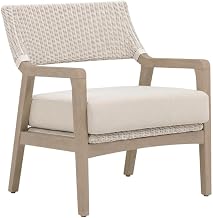 Beige Transitional Outdoor Club Chair with Reversible Seat Cushion, Solid Teak Wood Frame, Synthetic Wicker, Aluminum Construction