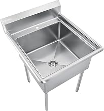 Global Industrial Stainless Steel Utility Sink W/10" Backsplash, 24"x24"x12" Deep Basin, 29.5"x32"x42" Overall