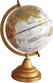 GEOKRAFT World Globe 8" White Gold Metallic with Arc and Base/World Globe/Home Decor/Office Décor (8 Inch, White Gold)