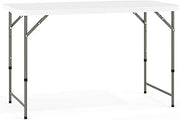 Flash Furniture 4-Foot Bi-Fold Granite White Plastic Folding Table | Lightweight, Easy Storage, Commercial Grade, Carrying Handle
