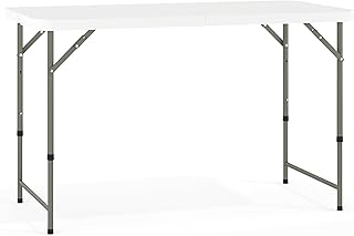 Flash Furniture 4-Foot Bi-Fold Granite White Plastic Folding Table | Lightweight, Easy Storage, Commercial Grade, Carrying Handle