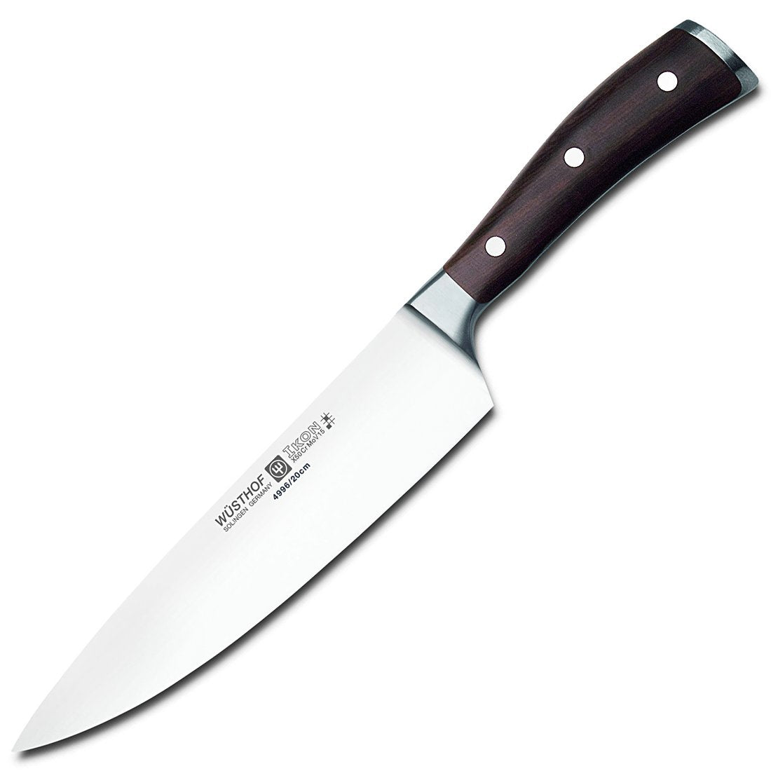 Wusthof Ikon 8-Inch Cook's Knife with Blackwood Handle by Wüsthof – 8", Stainless Steel, Brown, Model 4996/20