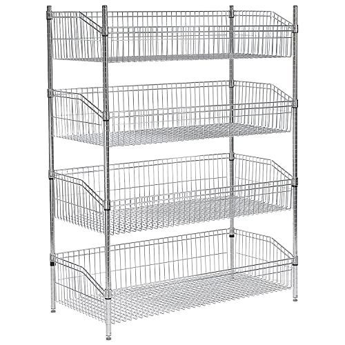 (4) Basket Wire Shelf by Global Industrial – 4, Chrome, Model 798472798472