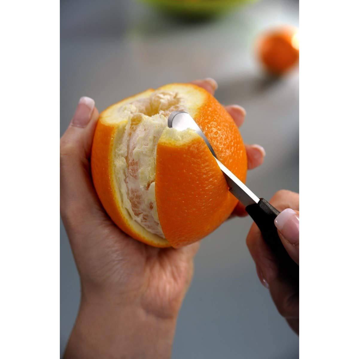 Orange peeler, MELANSINA, 13730 by GEFU – 16 x 3.5 x 2 cm, Stainless Steel, Black,Silver, Model GF13730