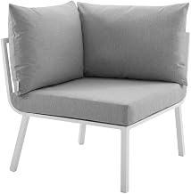 White Aluminum Corner Chair for Patio, Lounge Seating, Stylish, Durable, Armrest and Backrest 11 inches, Cushioned Comfort, Modern Design