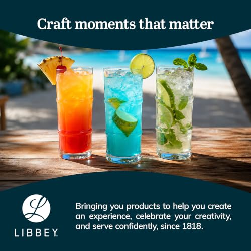 Libbey Tiki Bamboo / 4 Count (Pack of 1) / Modern Highball Glasses