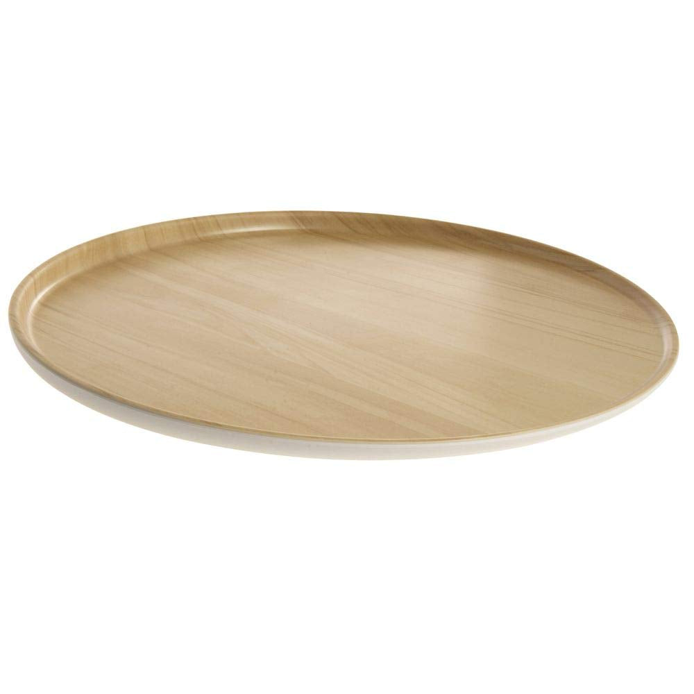 White with Light Wood Melamine Platter - 13" Dia by HUBERT – Large, Melamine, White, Model H0287-WHITE