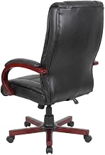 CaressoftPlus High-Back Office Chair with Mahogany Wood Base, Adjustable Arms, Executive Desk Chair for Home Office Use