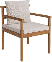 Modway Eleni Outdoor Teak Wood Dining Chair with Rope Backrest in Natural Sail - Patio Accent Armchair with Sunproof Foam Cushions