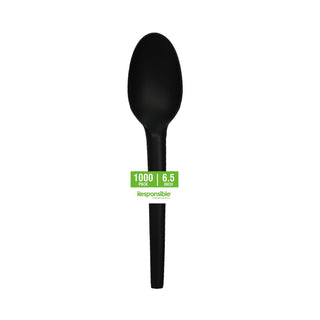 6.5" Spoons by Responsible Products – 6.5" Spoons Black (1000 Count), Plastic, Black, Pack of 1000, Model RP-CPLAS65-BL-1000