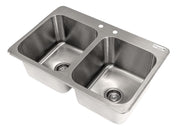 BK Resources NSF Commercial 2 Compartment Drop in Sink – 30 Inches, Stainless Steel, Silver, Model DDI2-14161024