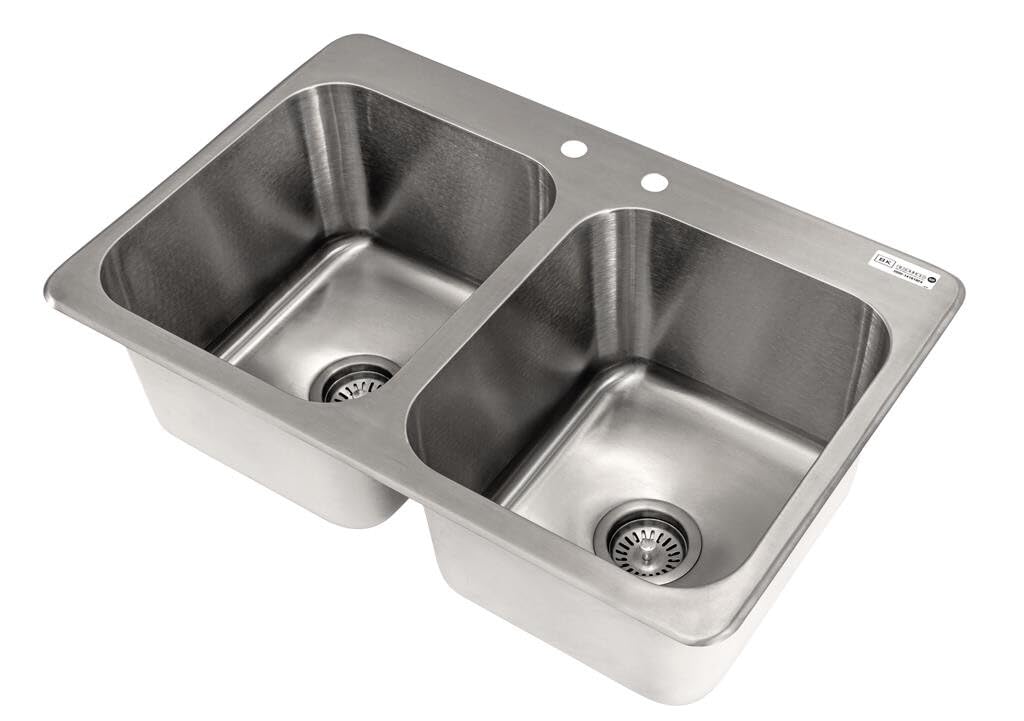 BK Resources NSF Commercial 2 Compartment Drop in Sink – 30 Inches, Stainless Steel, Silver, Model DDI2-14161024