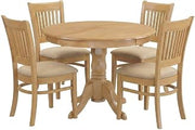 Furnifact Solid Wood Dining Furniture Set with Linen-Upholstered Slatted-Back Chairs, Round Kitchen Table and Chairs for Dining Room, Oak