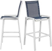 Navy Mesh Fabric Outdoor Patio Barstool Set of 2, Cushioned Seating, Contemporary Style, 44.5-Inch Height, 21.5-Inch Wide
