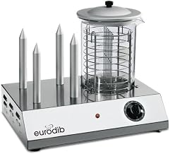 eurodib Commercial Hot Dog Steamer & Bun Warmer, 110V – HOT Dog | Stainless steel hot dog basket, 4 non-stick warming spikes, adjustable temperature, sealed electrical components