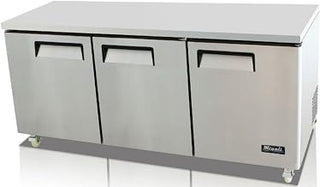 Migali C-U72R 72" Competitor Series Undercounter and Work Top Refrigerator with 24.5 cu. ft. Capacity 3 Shelves Stainless Steel Construction 115 Volts and Digital Controllers in Stainless