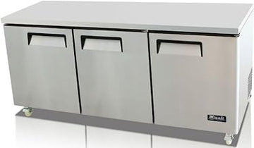 Migali C-U72R 72" Competitor Series Undercounter and Work Top Refrigerator with 24.5 cu. ft. Capacity 3 Shelves Stainless Steel Construction 115 Volts and Digital Controllers in Stainless